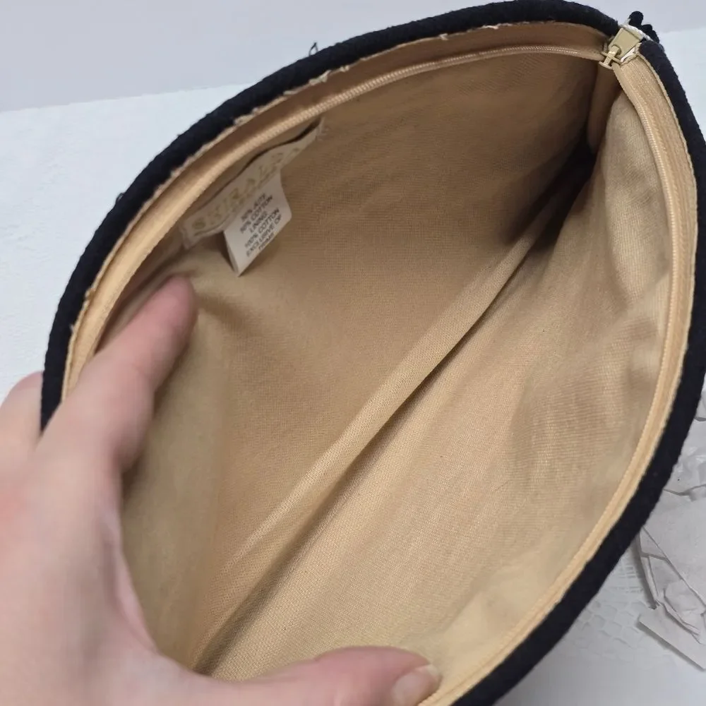 Shiraleah Vesta Half Moon Taco Jute Striped Boho Clutch Tan Black NWT